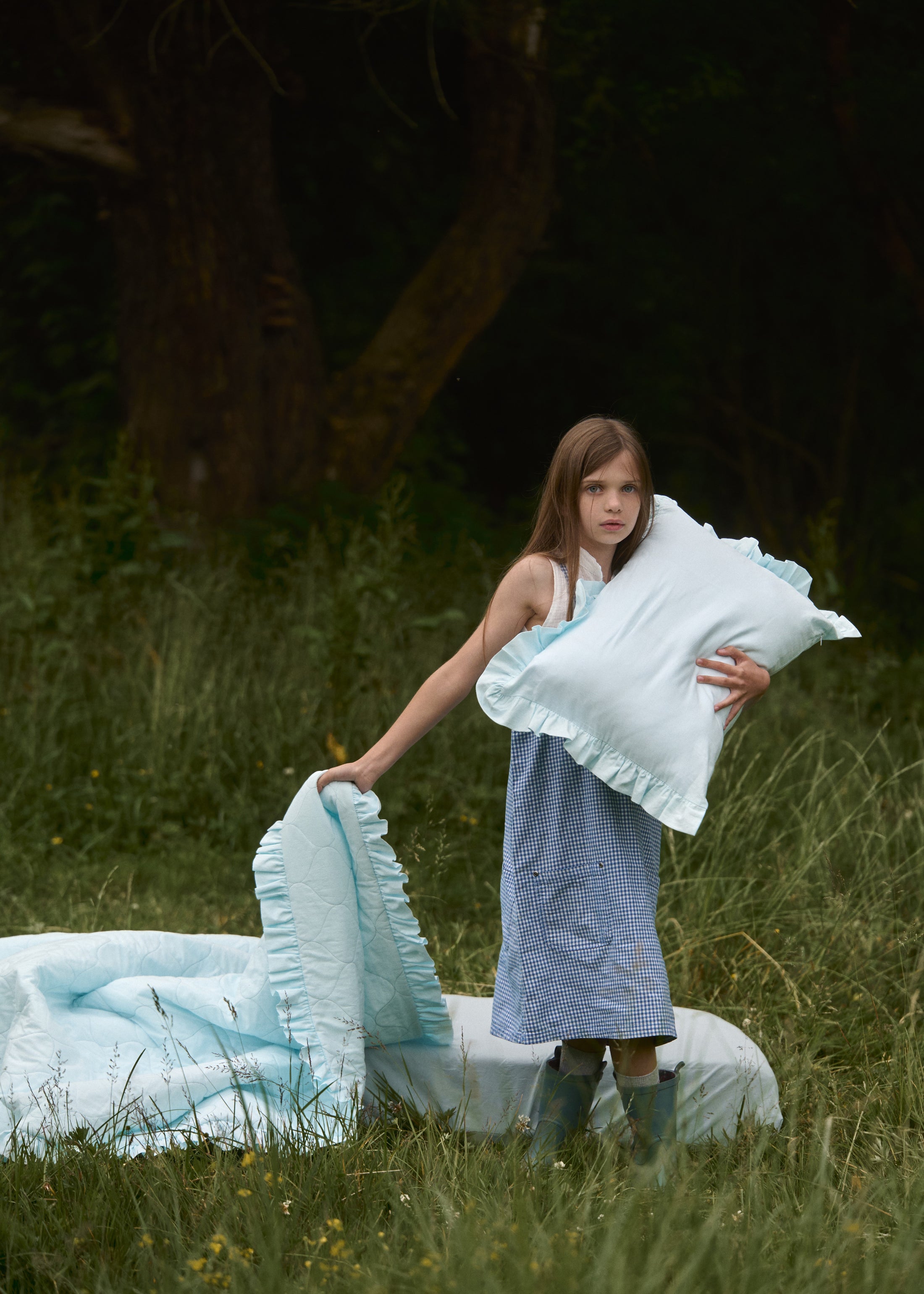 "Блакитний" стьобана ковдра + наволочка з вареної бавовни