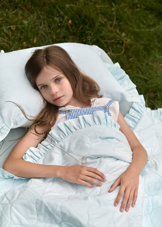 "Блакитний" стьобана ковдра + наволочка з вареної бавовни