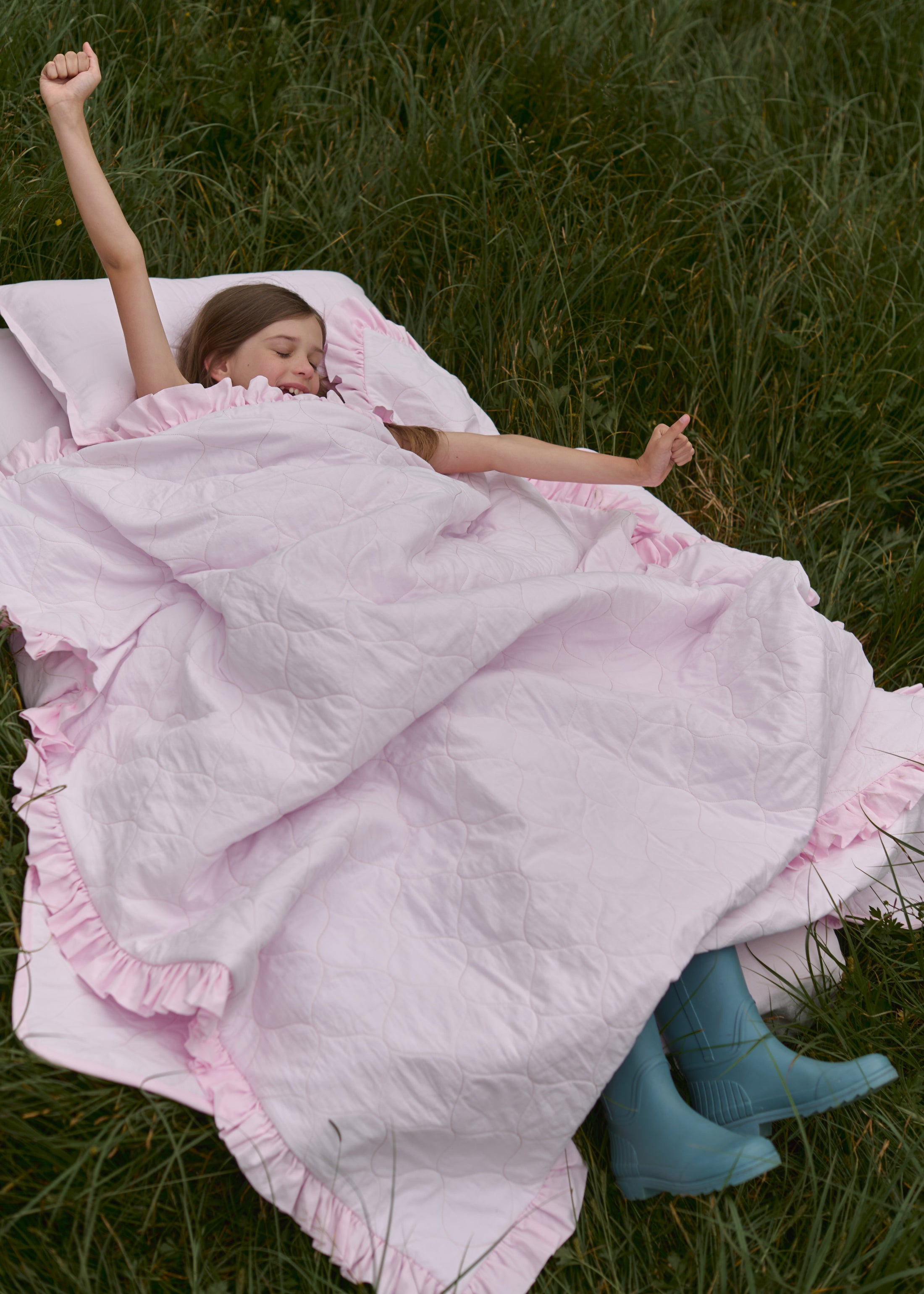 "Рожевий" стьобана ковдра + наволочка з вареної бавовни