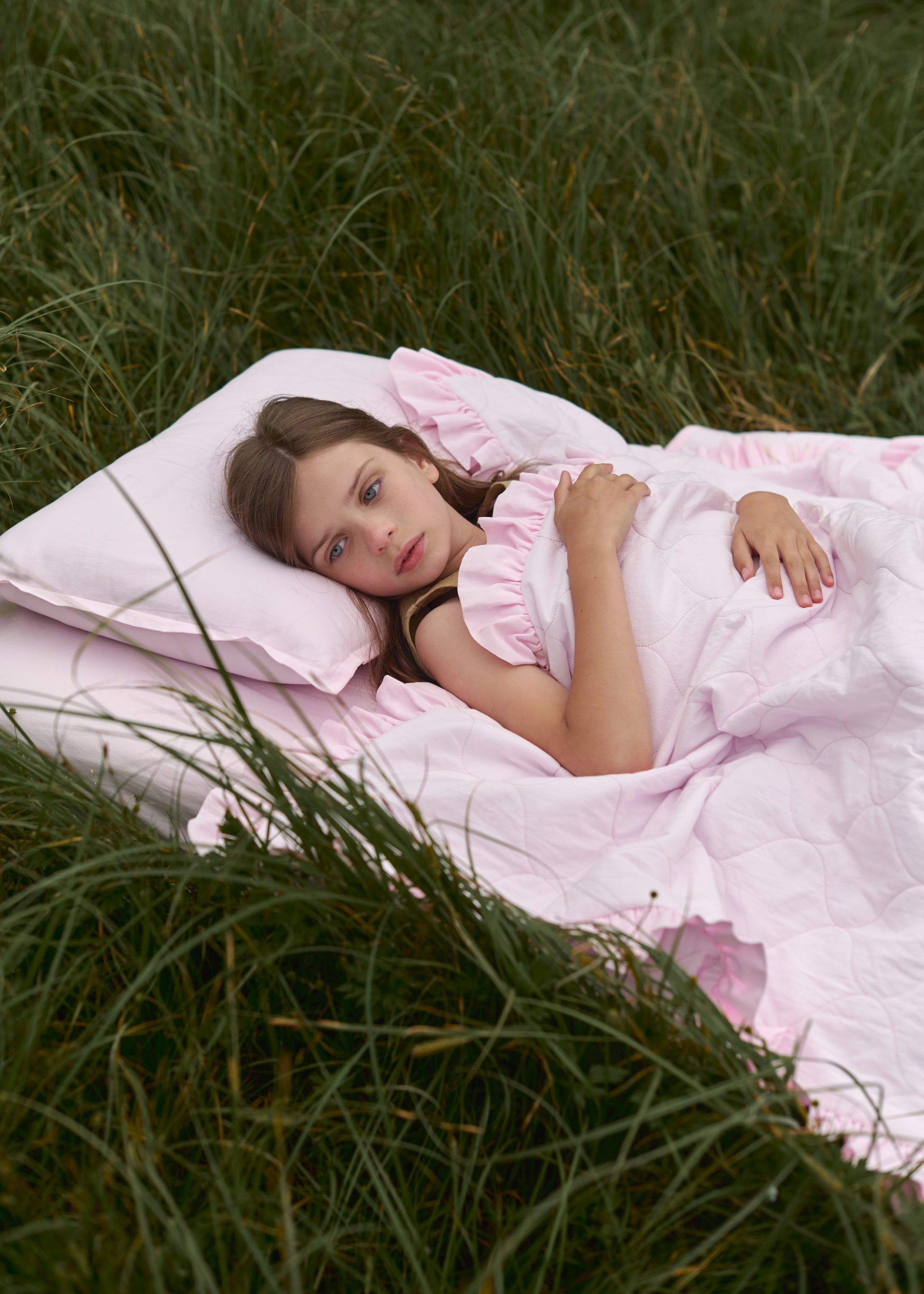 "Рожевий" стьобана ковдра + наволочка з вареної бавовни