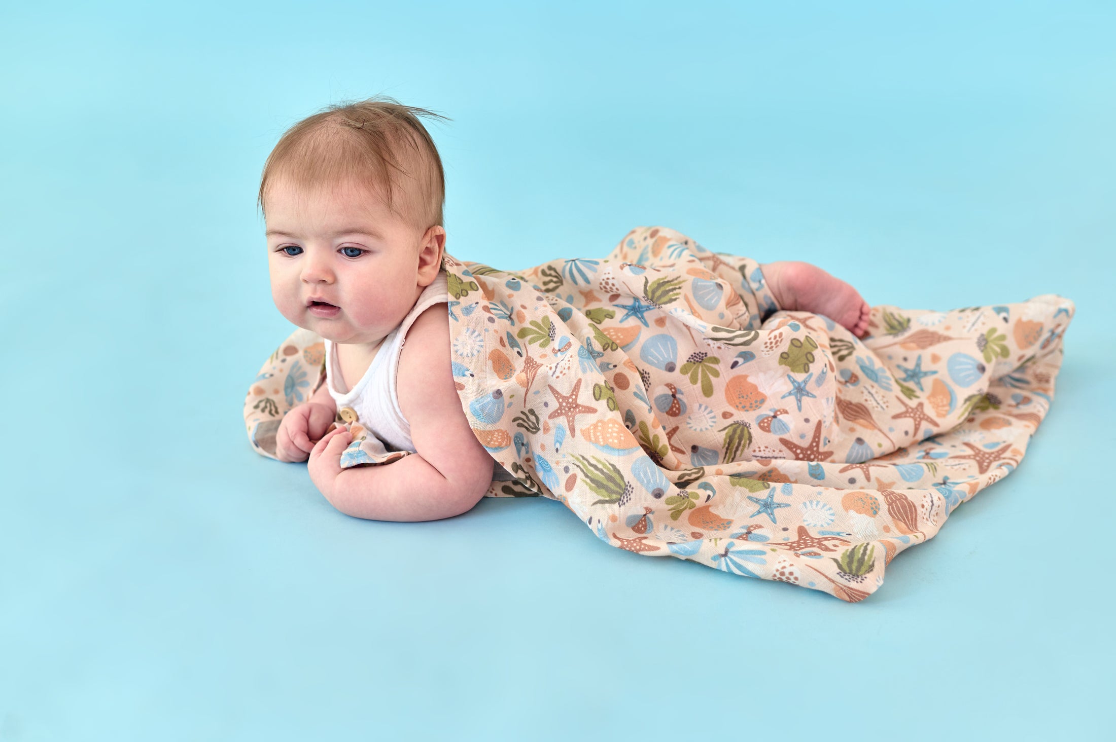 Набір муслінових пелюшок “Чарівні мушлі” — органічна тканина, 50% бавовна + 50% бамбук