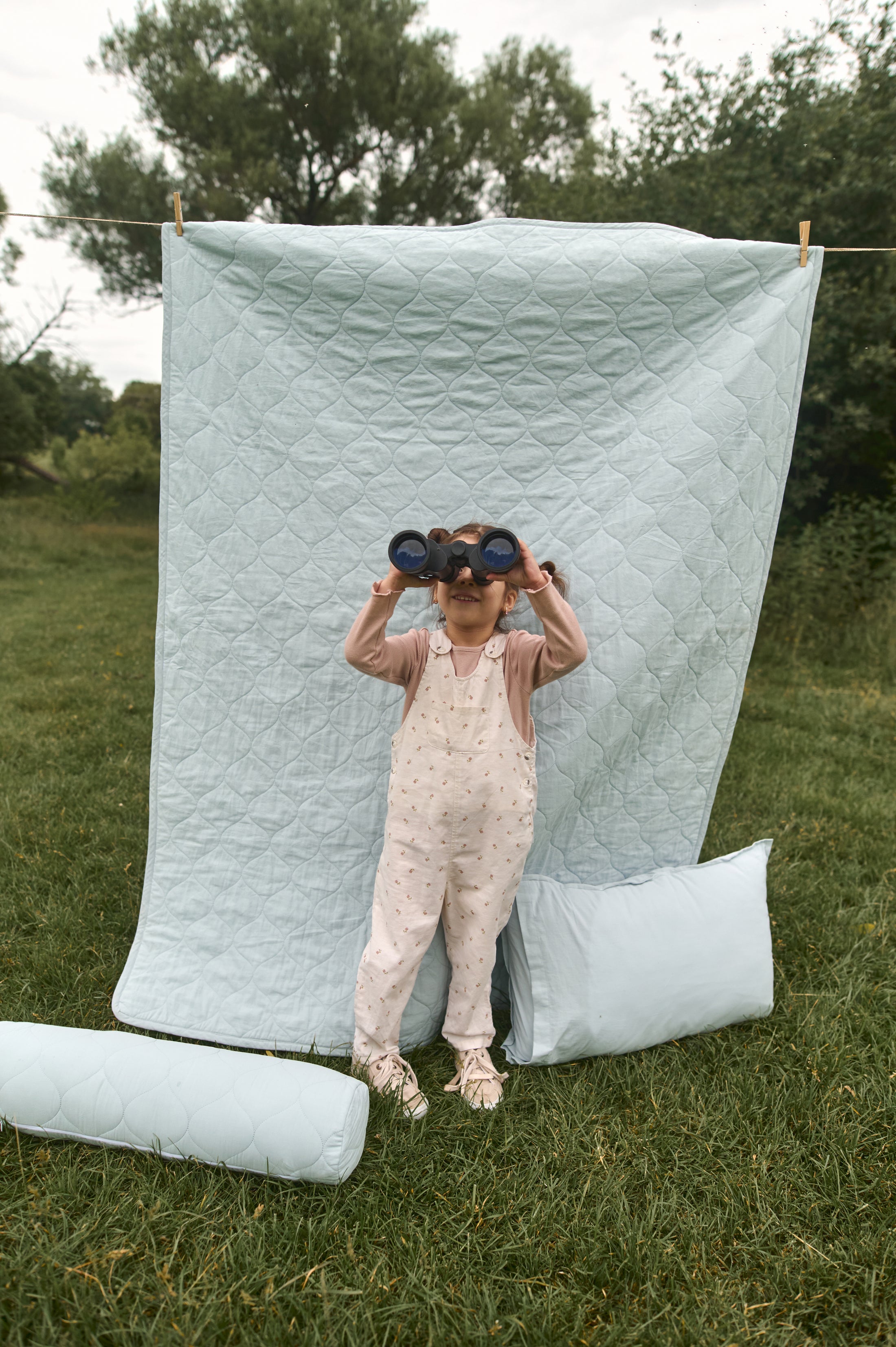 "Сіро-блакитний" стьобана ковдра + наволочка з вареної бавовни