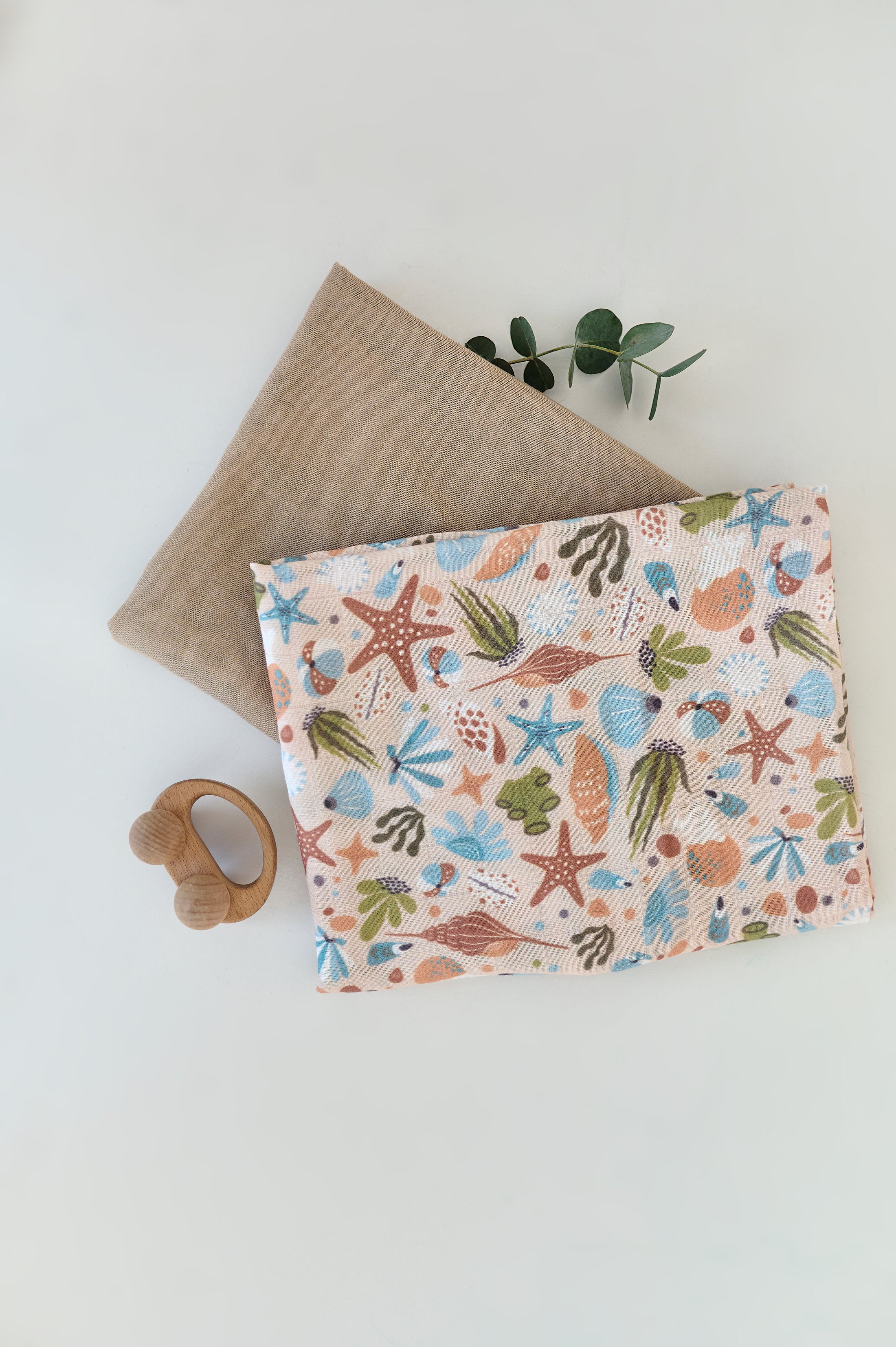 Набір муслінових пелюшок “Чарівні мушлі” — органічна тканина, 50% бавовна + 50% бамбук