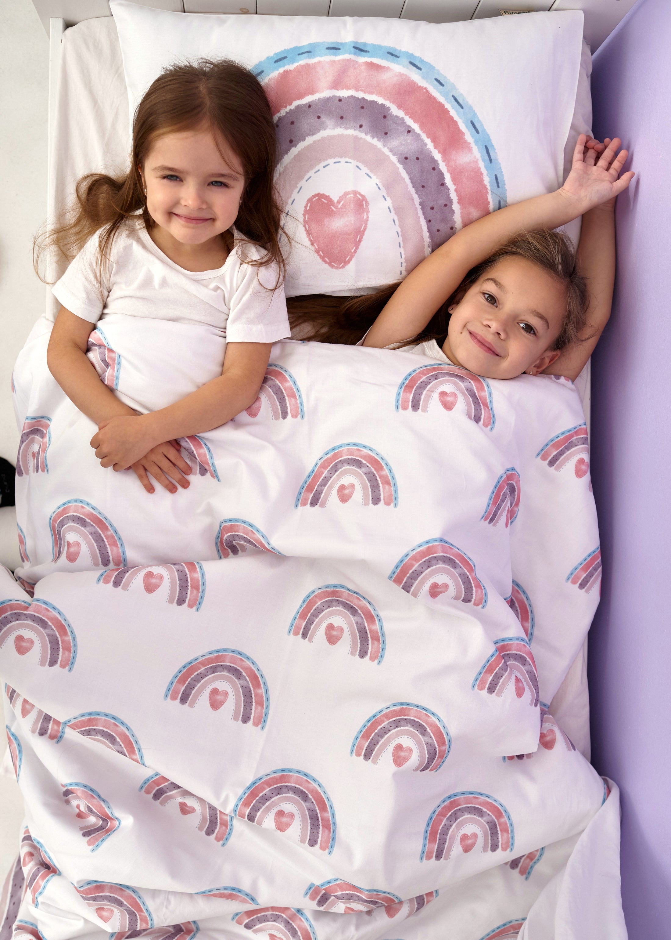 "Акварельні веселки" комплект постільної білизни з органічного сатину з авторським принтом