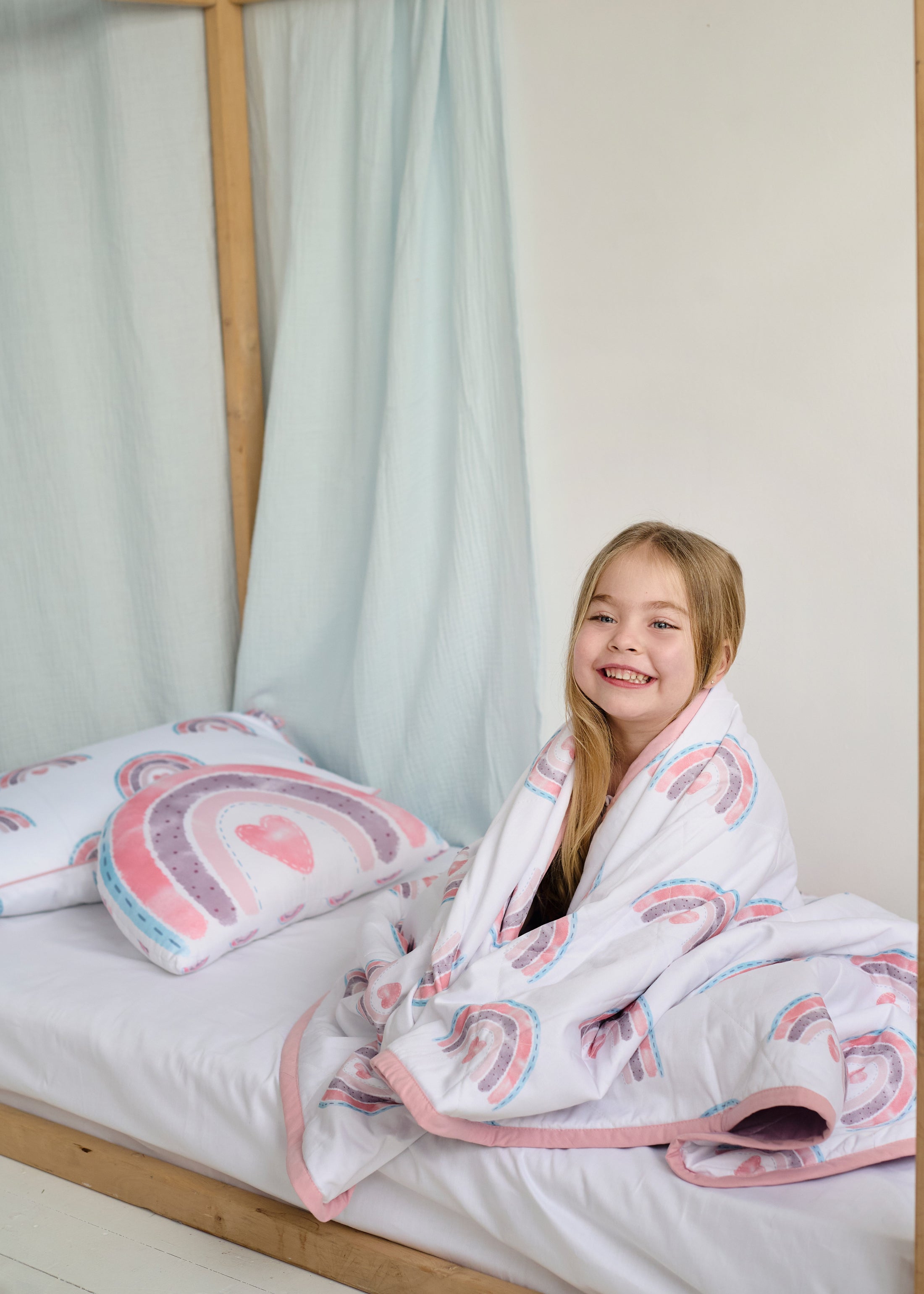 "Акварельні веселки" стьобана ковдра з сатину та муслину