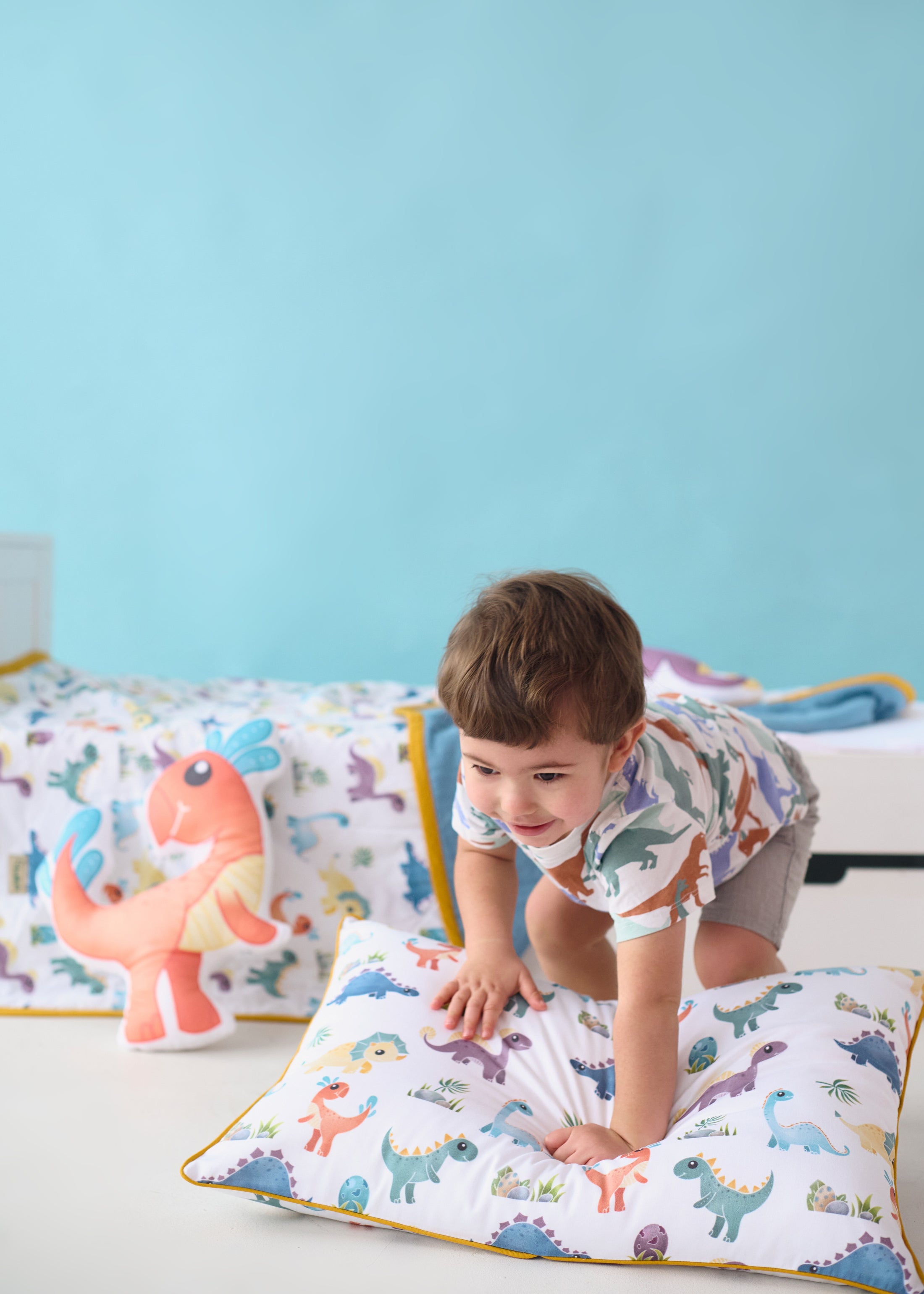 "Друзі-Діно" стьобана ковдра з сатину та муслину