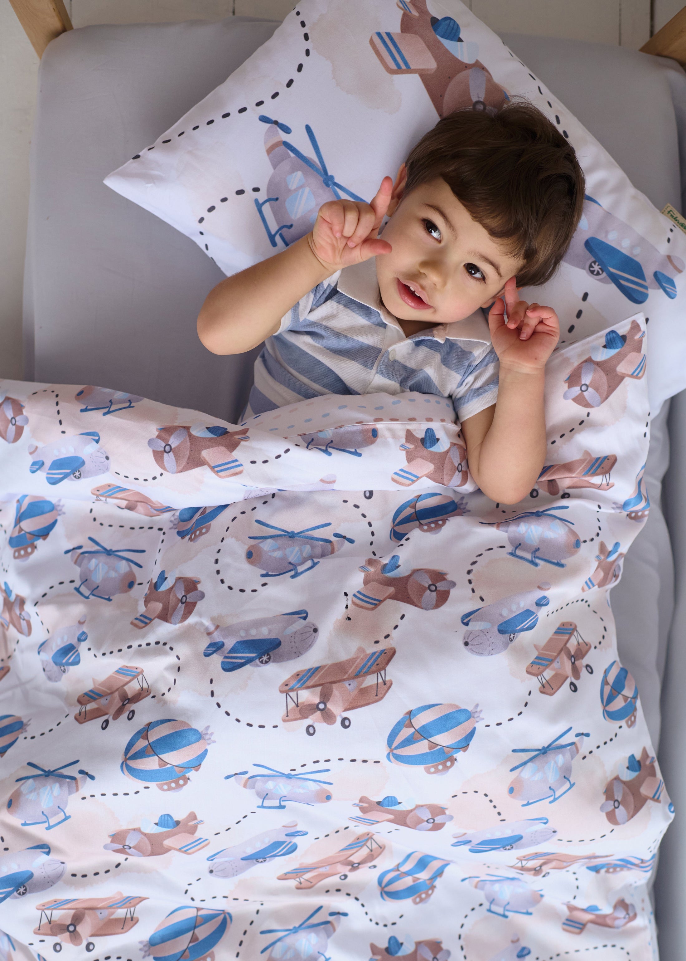 "Повітряний транспорт" комплект постільної білизни з органічного сатину з авторським принтом