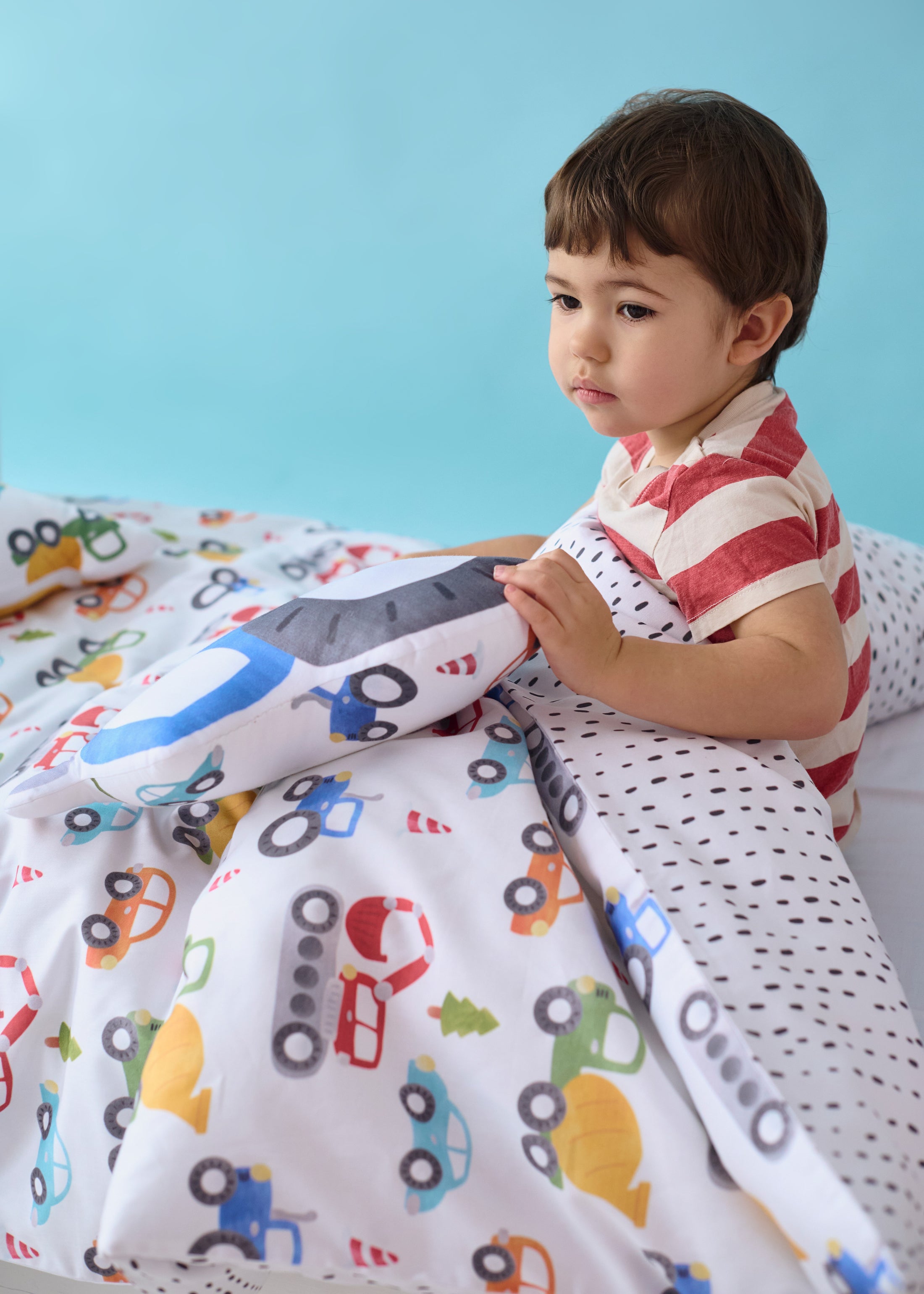 "Акварельні машинки" комплект постільної білизни з органічного сатину з авторським принтом