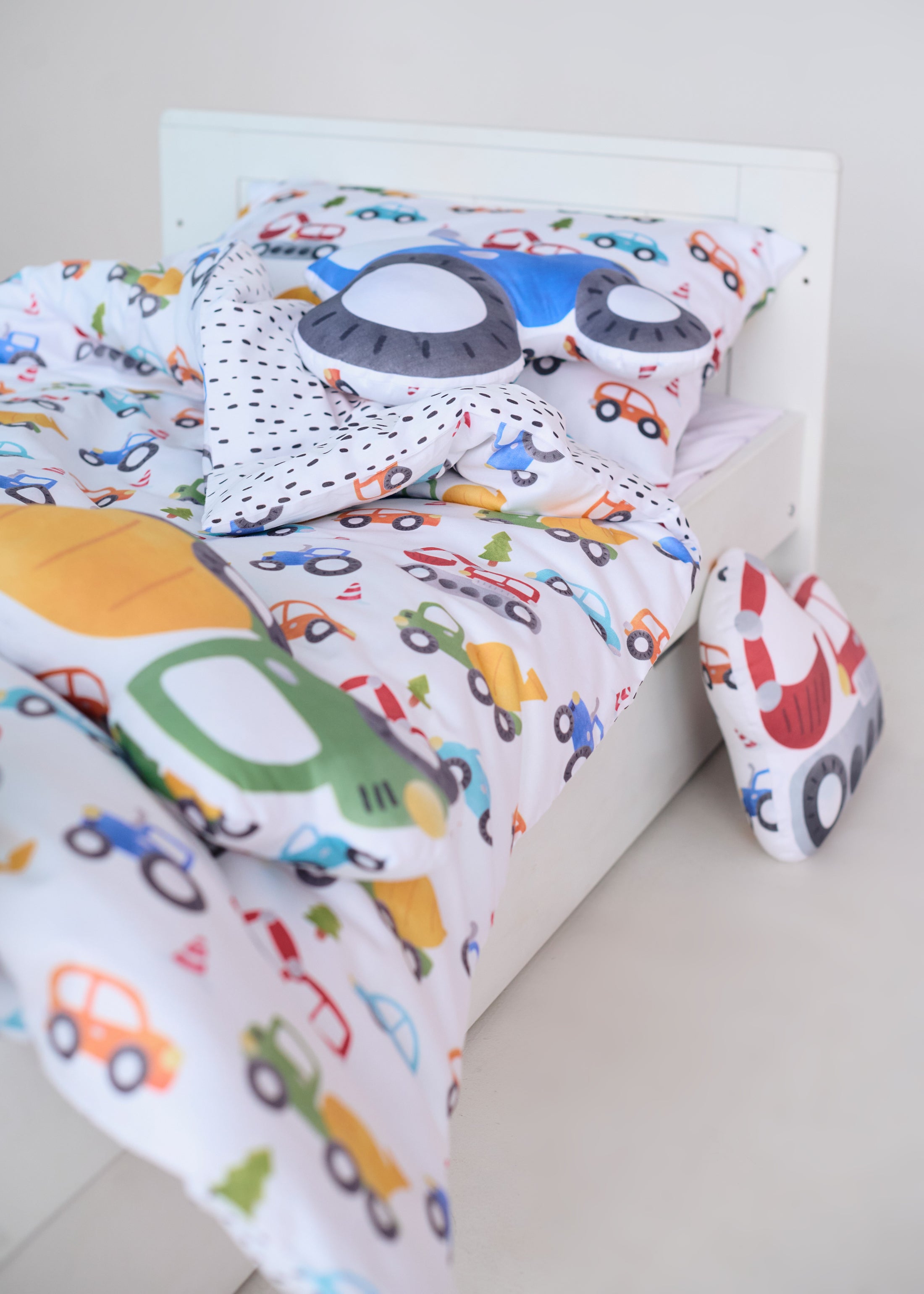 "Акварельні машинки" комплект постільної білизни з органічного сатину з авторським принтом