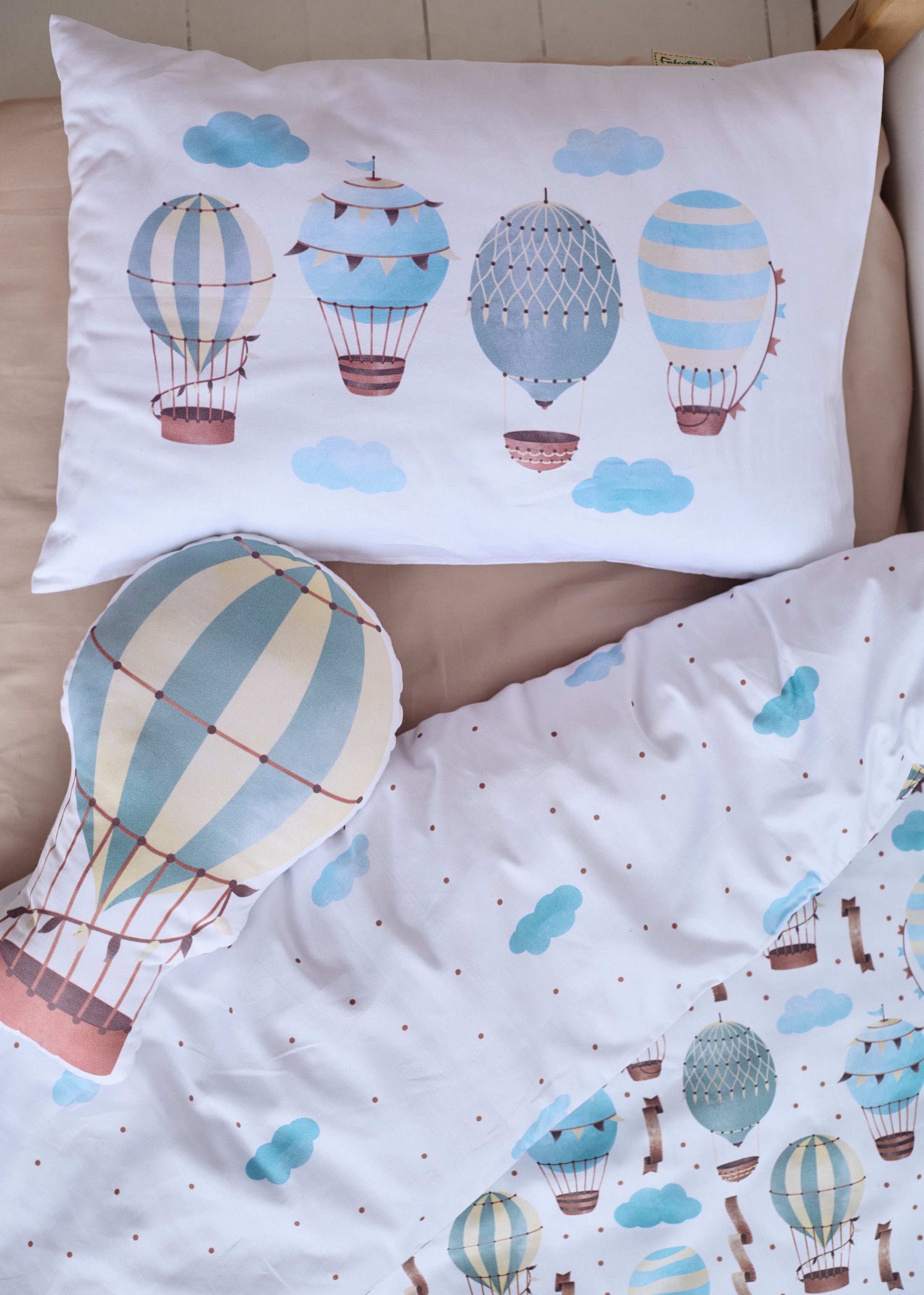 "Навколо світу блакитний" комплект постільної білизни з органічного сатину з авторським принтом