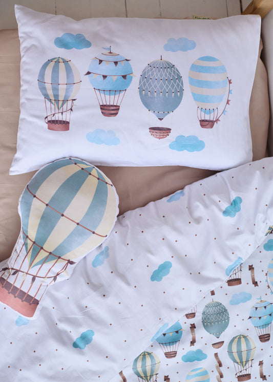 "Навколо світу блакитний" комплект постільної білизни з органічного сатину з авторським принтом