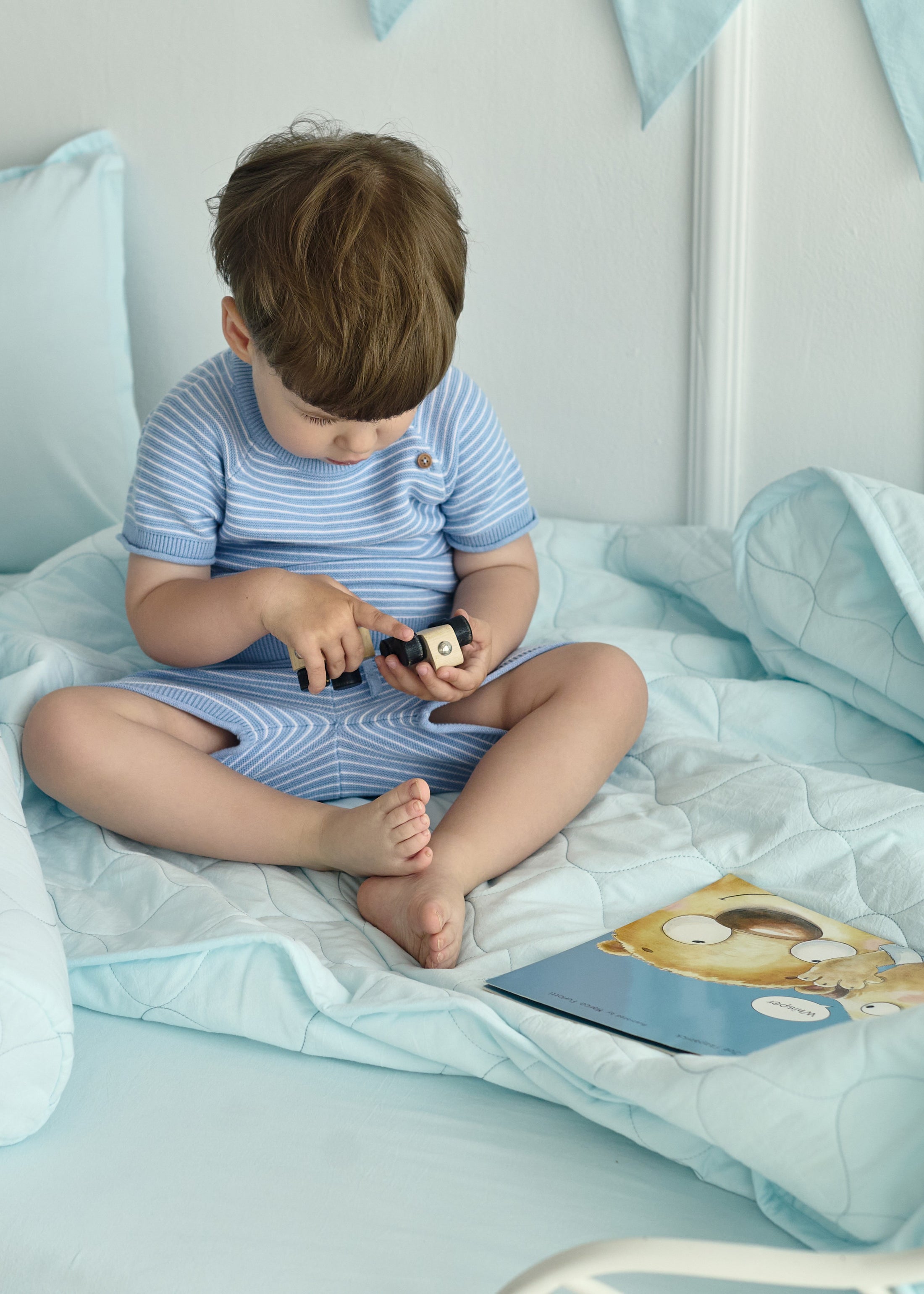 "Блакитний" стьобана ковдра + наволочка з вареної бавовни