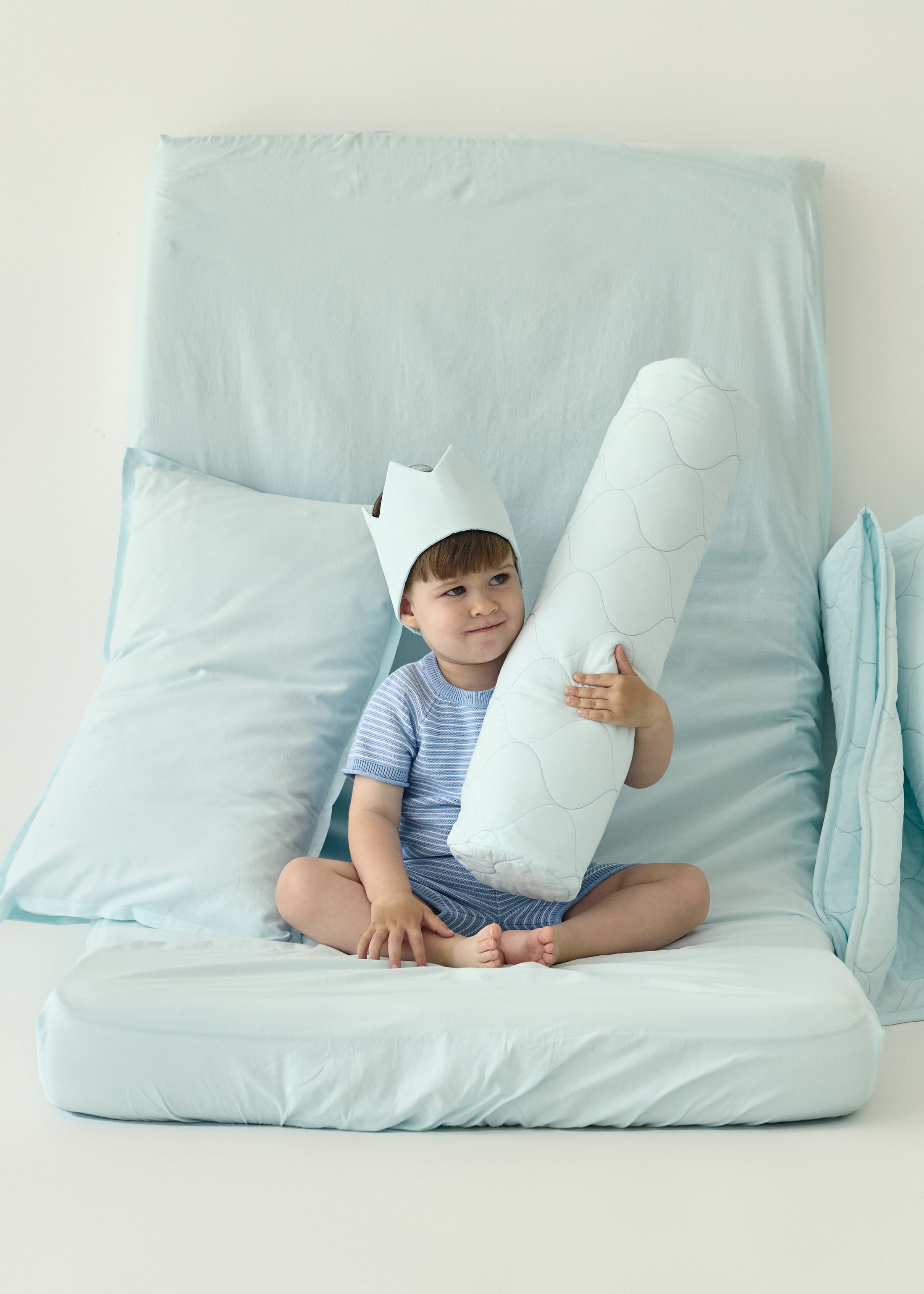 "Блакитний" стьобана ковдра + наволочка з вареної бавовни