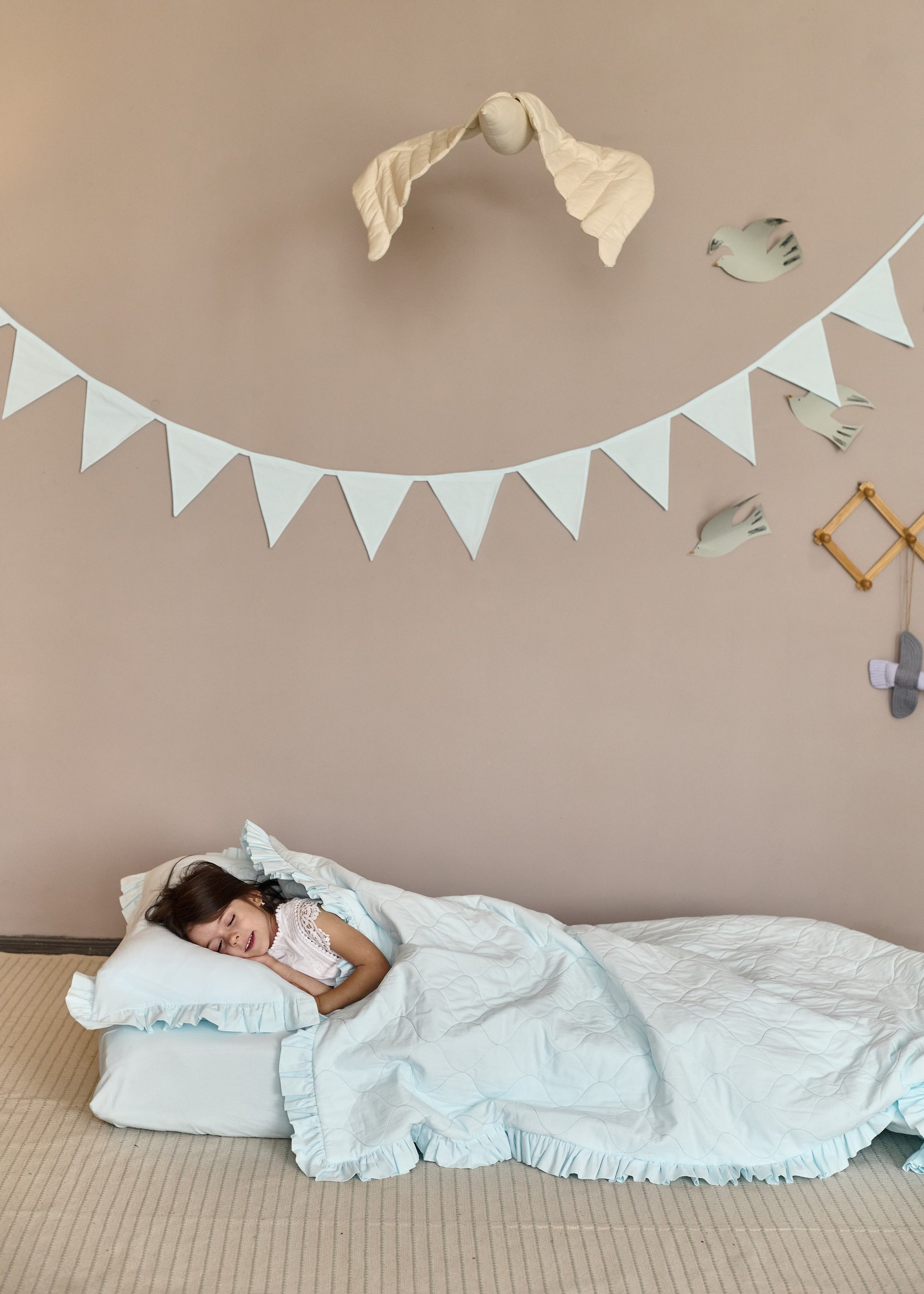 "Блакитний" стьобана ковдра + наволочка з вареної бавовни