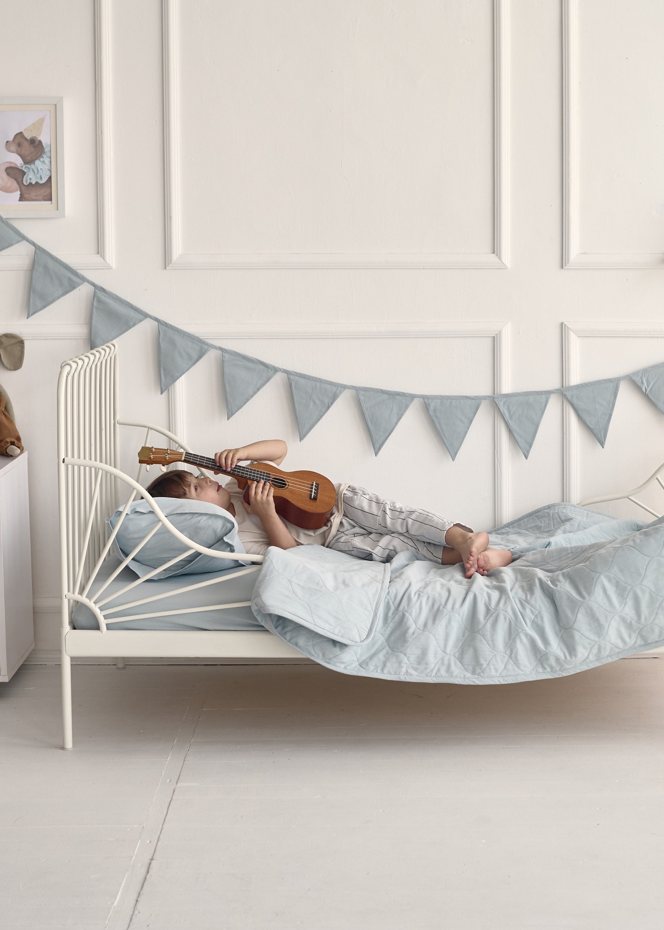 "Сіро-блакитний" стьобана ковдра + наволочка з вареної бавовни