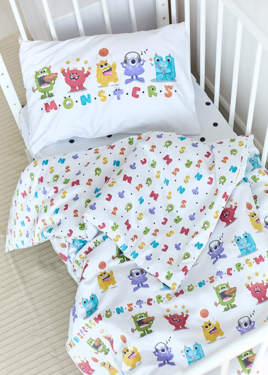 "Монстрики" комплект постільної білизни з органічного сатину з авторським принтом