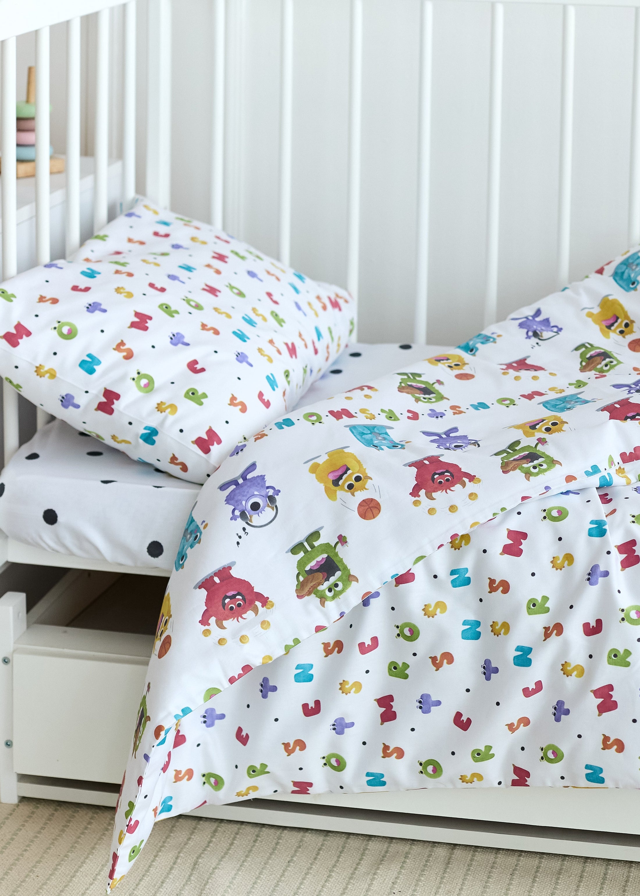 "Монстрики" комплект постільної білизни з органічного сатину з авторським принтом