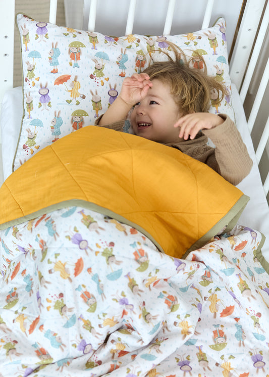 "Зайченята" стьобана ковдра з сатину та муслину