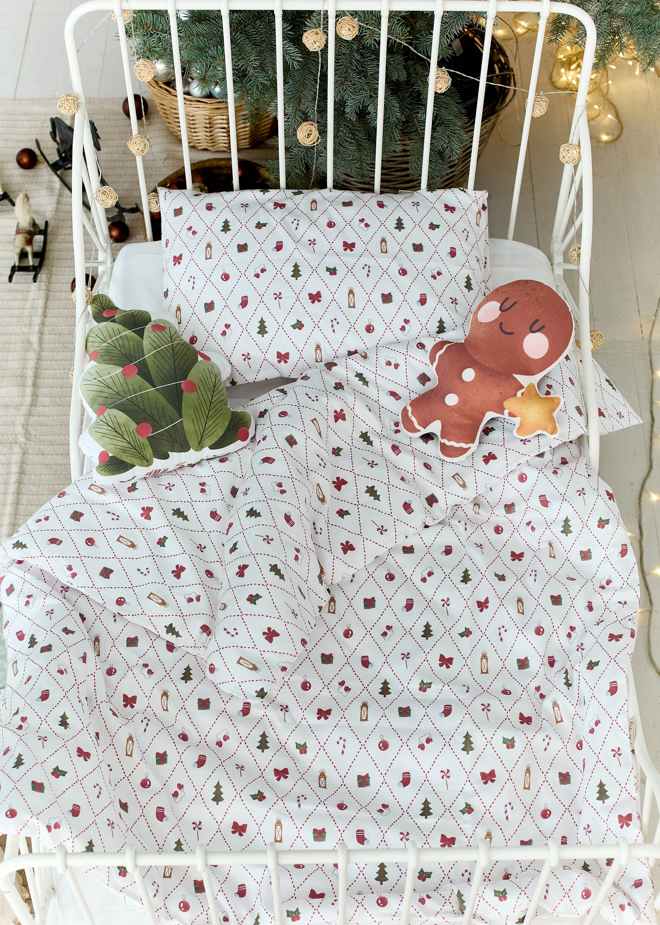 "Новорічні ромби" комплект постільної білизни з органічного сатину з авторським принтом
