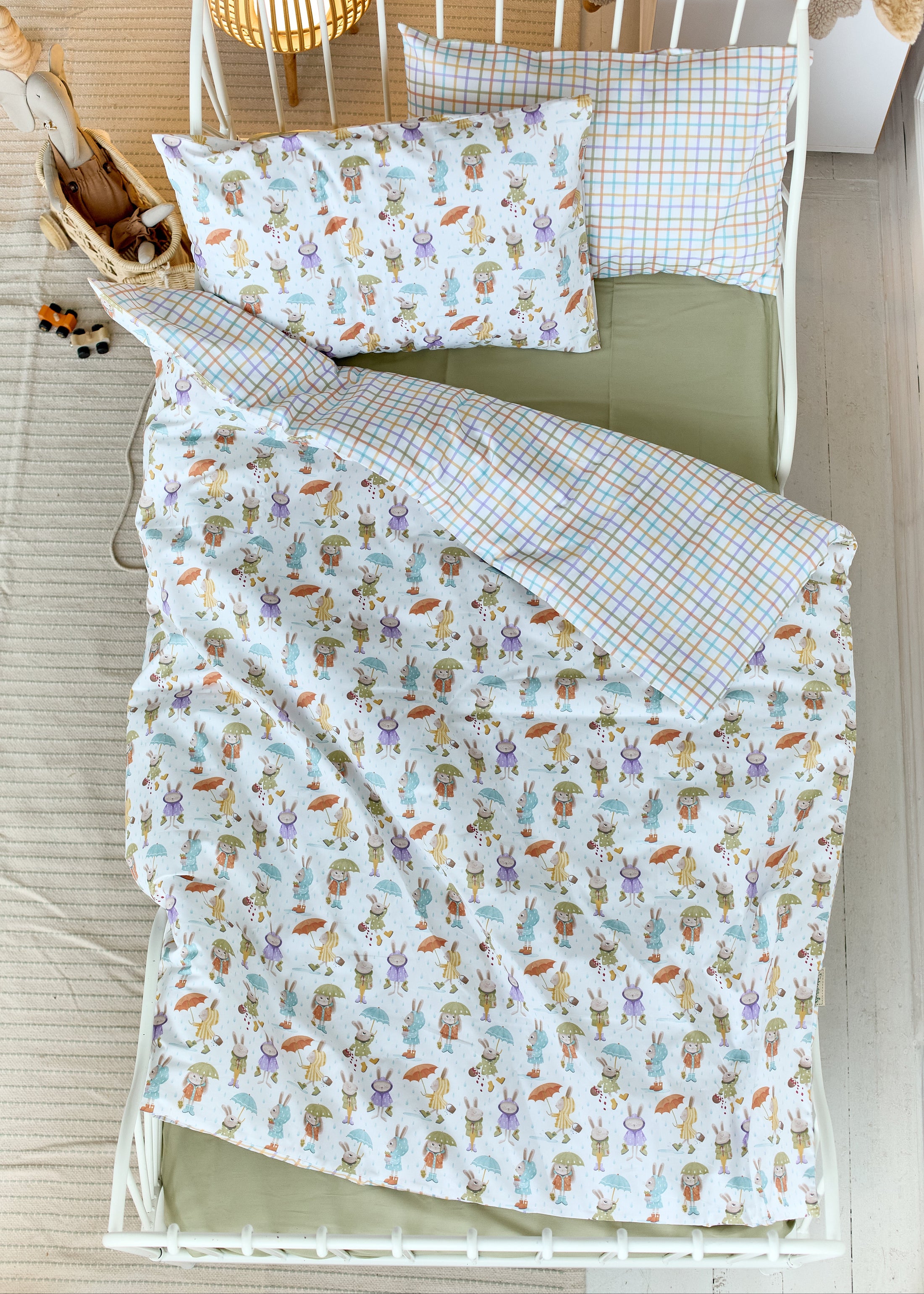 "Зайченята" комплект постільної білизни з органічного сатину з авторським принтом