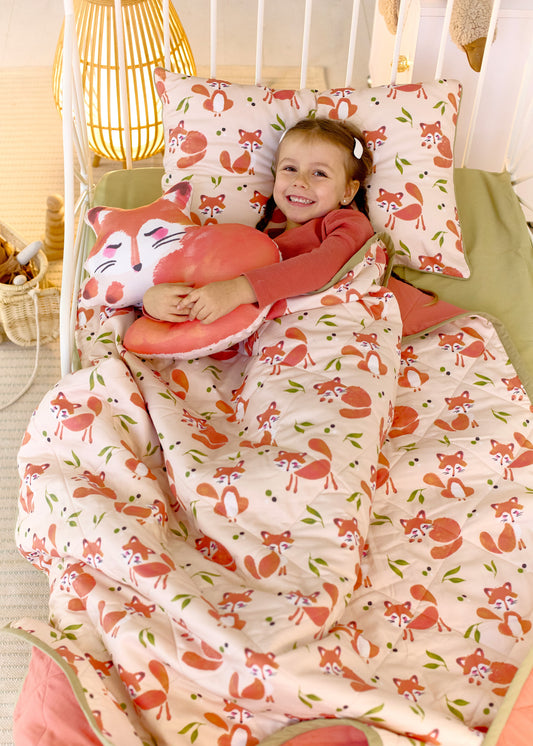 "Руді лисички" стьобана ковдра з сатину та муслину