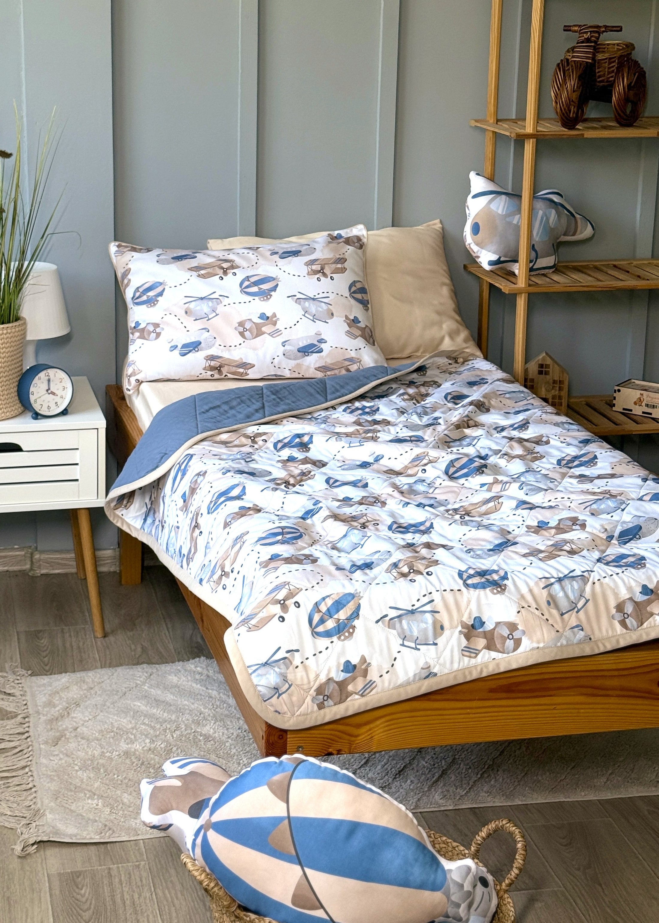 "Повітряний транспорт" стьобана ковдра з сатину та муслину