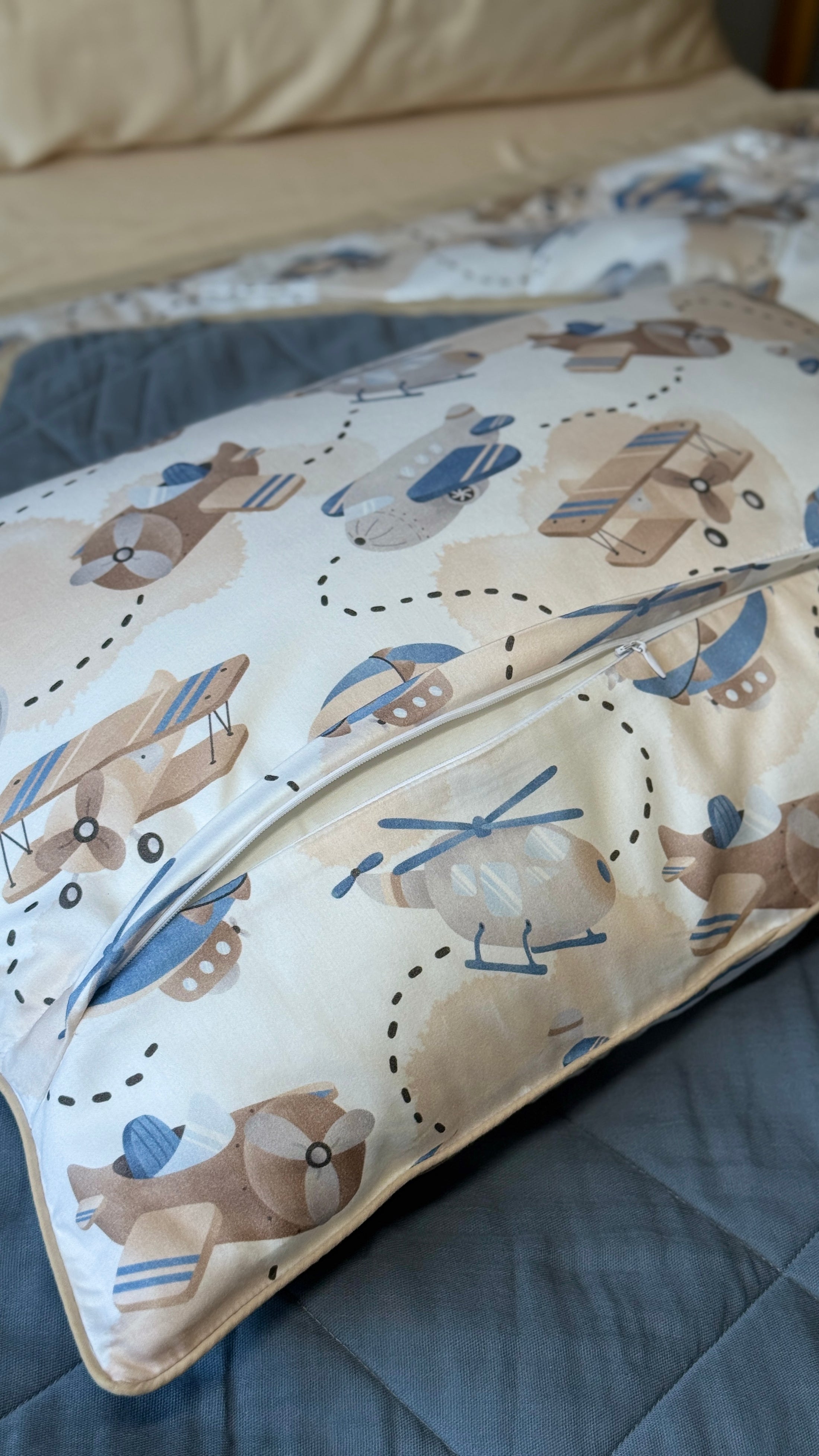 "Повітряний транспорт" стьобана ковдра з сатину та муслину