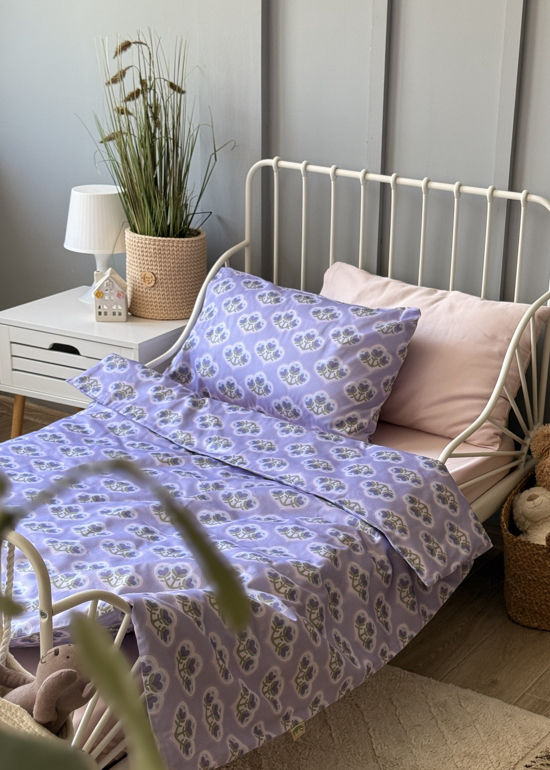 "Лілові латаття" комплект постільної білизни з органічного сатину з авторським принтом