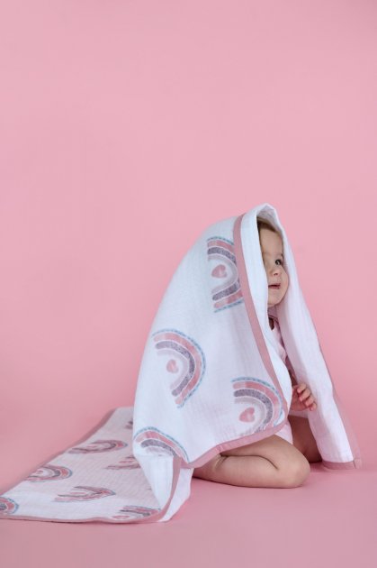 Муслиновий плед для новонародженої дитини з органічного муслину "Акварельные радуги" 80/80