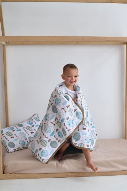 Набір ковдра та наволочка Навколо світу блакитний, преміум якість