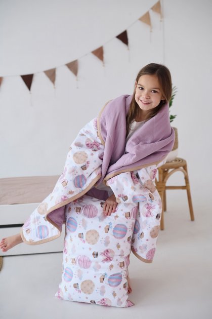 Набір ковдра та наволочка Навколо світу рожевий, преміум якість