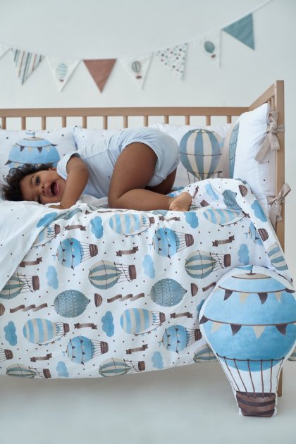 Комплект постільної білизни "Навколо світу " (блакитний) Сатин, без бортиків