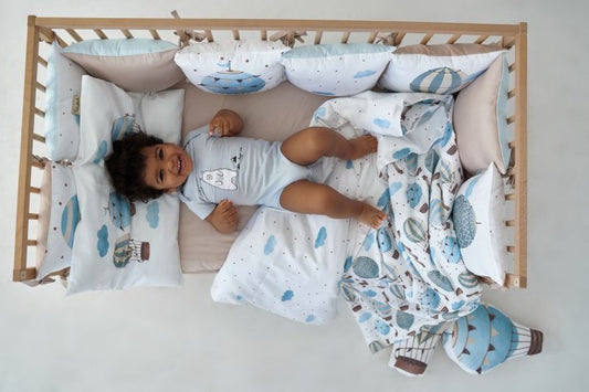 Комплект постільної білизни "Навколо світу " (блакитний) Сатин, без бортиків